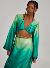 Twist Front Satin Long Sleeve Crop Top