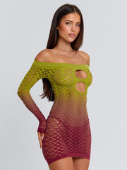 VESSIA MINI DRESS GREEN BURGUNDY