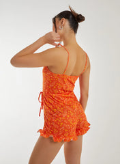 Floral Print Frill Hem Playsuit