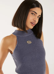 High Neck Logo Detail Racer Top