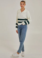 Striped Zip Up Knitted Jumper