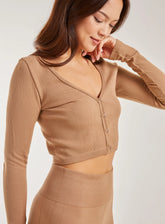 Rib Long Sleeve Button Down Top