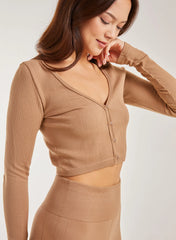 Rib Long Sleeve Button Down Top