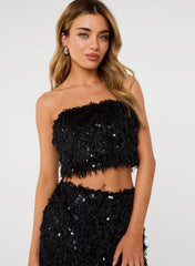 Feather Sequin Bandeau Top