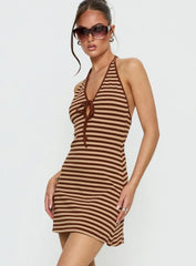 Mabilia Tie Detail Halter Mini Dress Multi Stripe