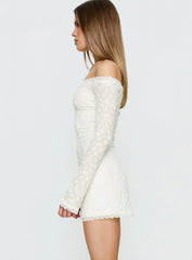 Avenues Long Sleeve Lace Mini Dress White
