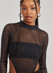 Glitter Long Sleeve Mesh Bodysuit