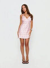 Rosabelle Satin Mini Dress Pink Polka Dot