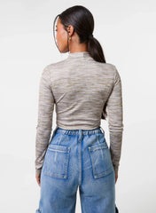 Space Dye High Neck Long Sleeves Crop Top