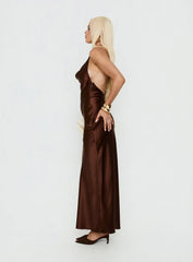 Yazmeina Halter Keyhole Maxi Dress Brown