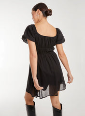 Puff Sleeve Mini Dress with Shorts
