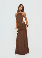Tykaia Low Back Halter Maxi Dress Chocolate