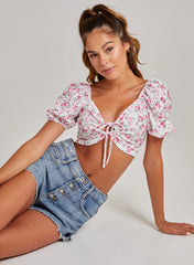 Floral Broderie Puff Sleeve Top