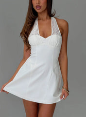Josanna Crochet Halter Mini Dress White