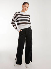 Striped Crochet Long Sleeve Top