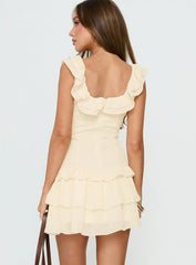 Fawnia Frill Ruched Mini Dress Cream