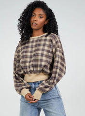 Oversized Cropped Check Sweatshirt