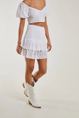 Shirred Broderie Ruffle Mini Skirt
