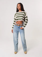 Distressed Striped Crop Knit Jumper