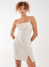 Linen Ruched Strappy Mini Dress