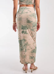 Tie Dye Ruched Split Maxi Skirt