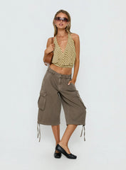 Priella Plunge Halter Top Yellow Stripe