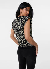 Leopard Print Shoulder Pad Top