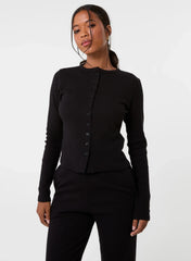 Ribbed Button Front Top