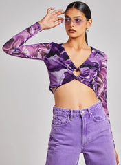 Long Sleeve Marble Print Top
