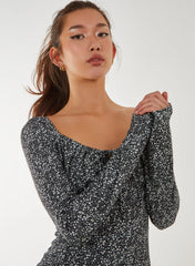 Long Sleeve Ditsy Floral Dress