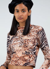 Long Sleeve Animal Print Crop Top