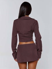 KESSIA TOP BROWN PINSTRIPE