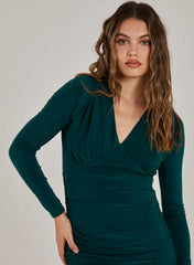 V Neck Slinky Long Sleeve Dress