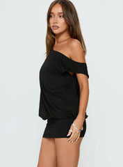 Ellah One Shoulder Drapey Mini Dress Black