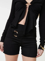 Low Rise Textured Gold Ring Mini Shorts