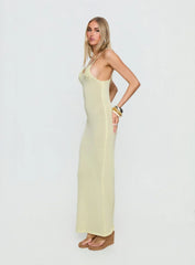 Cinderella Knit Floral Detail Maxi Dress Lemon Yellow