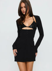 Dionna Long Sleeve Contrast Bust Mini Dress Black