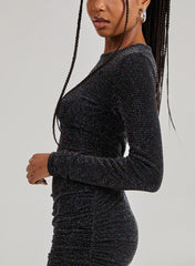 Glitter Long Sleeve Ruched Dress