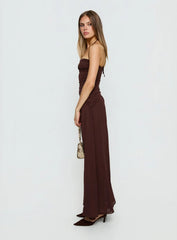 Kaemila Halter Chiffon Maxi Dress Brown