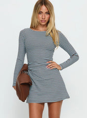 Carnella Long Sleeve Mini Dress Blue Stripe