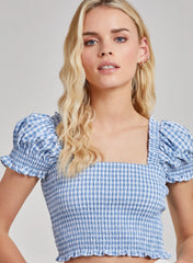 Cropped Ruched Check Top