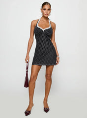 Black Beauty Halter Mini Dress Black / Polka