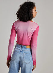 Ombre Exposed Long Sleeve Mesh Crop Top