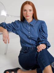 Ruched Sleeve Denim Shirt