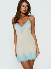 Call My Lover Lace Slip Mini Dress Lemon / Blue
