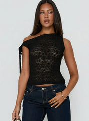 Eyla Sheer One Shoulder Top Black