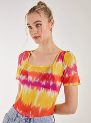 Tie Dye Mesh Square Neck Bodysuit