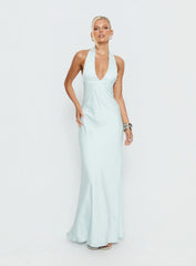 Strawberry Clouds Hotstone Satin Maxi Dress Icy Blue