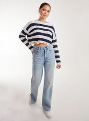 Distressed Striped Crop Knit Jumper