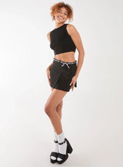 Bengaline Bow Detail Pleated Mini Skirt